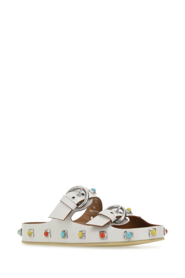 Etro Woman Chalk Leather Crown Me Slippers