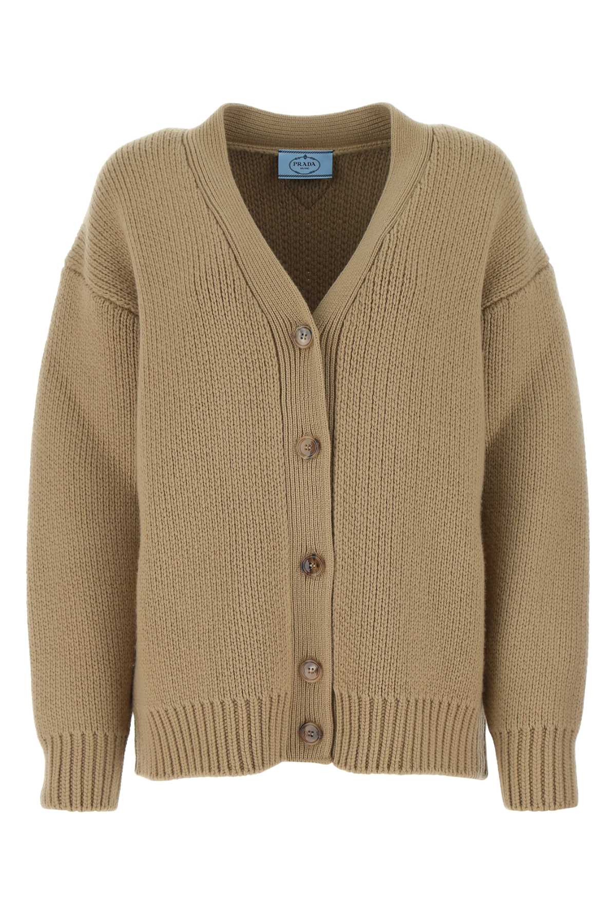 Prada Women Cappuccino Wool Blend Oversize Cardigan PRADA