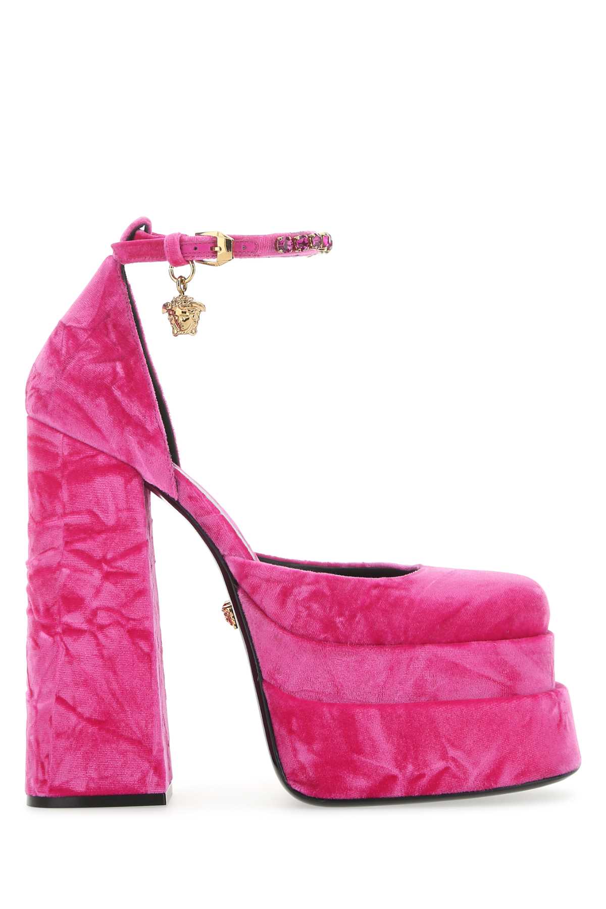 Versace Women Fuchsia Velvet Medusa Aevitas Pumps VERSACE