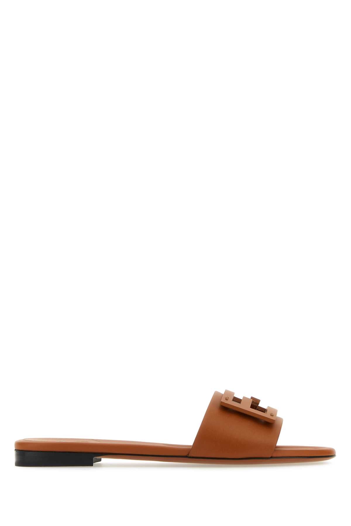 Fendi Women Caramel Leather Baguette Slippers FENDI