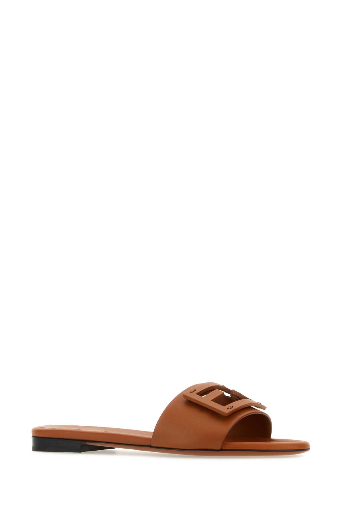 Fendi Women Caramel Leather Baguette Slippers FENDI