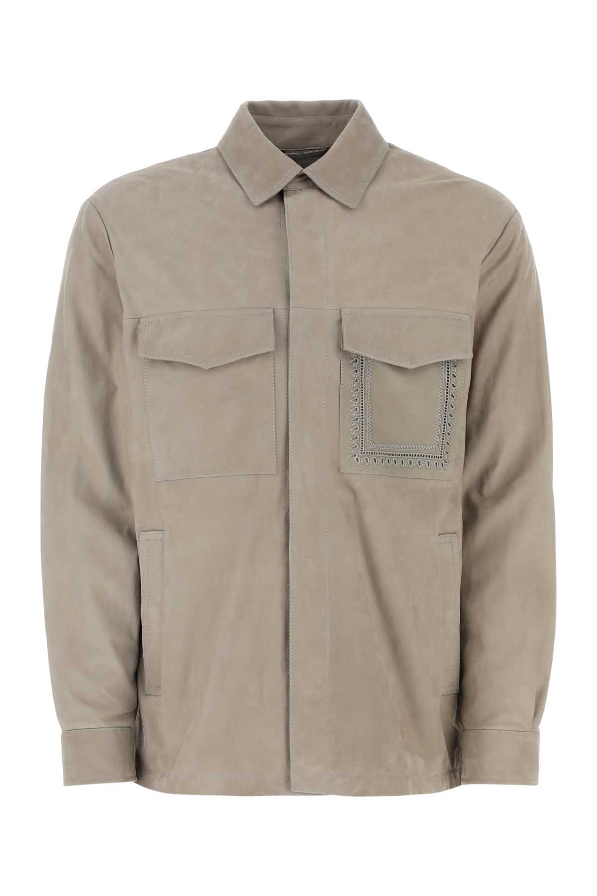 Etro Men Dove Grey Suede Shirt ETRO