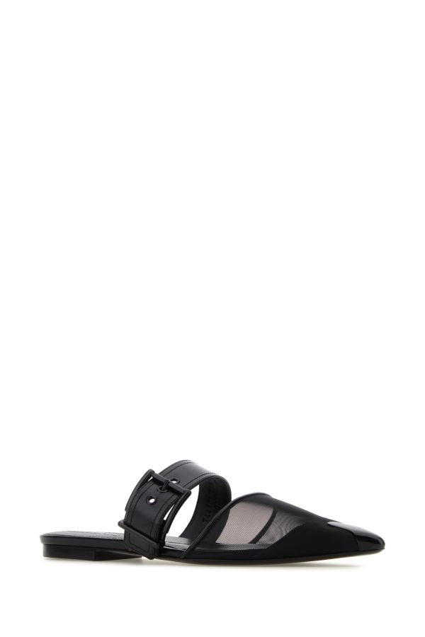Alexander Mcqueen Woman Black Mesh And Leather Punk Slippers