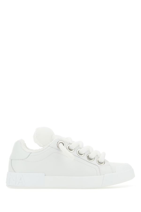 Dolce & Gabbana Man White Nappa Leather Portofino Sneakers