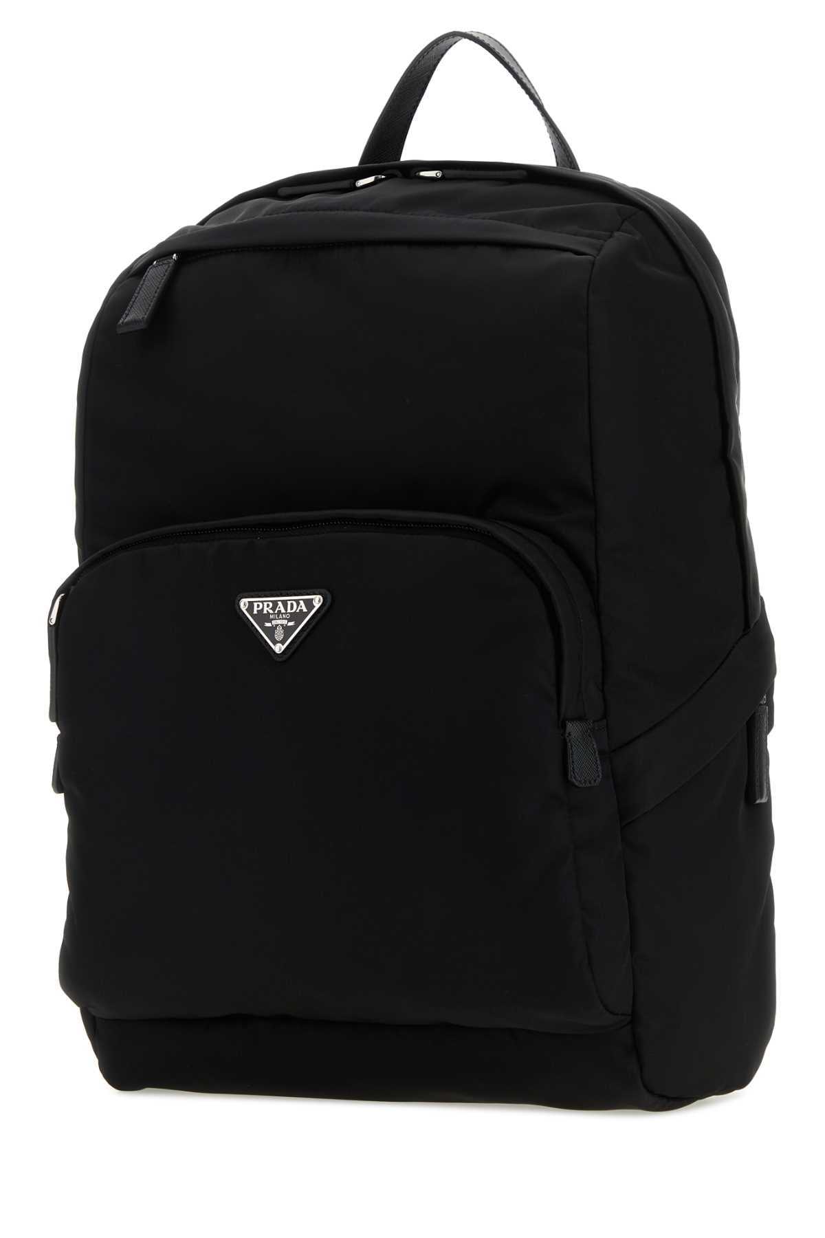 Prada Men Black Re-Nylon And Leather Backpack PRADA