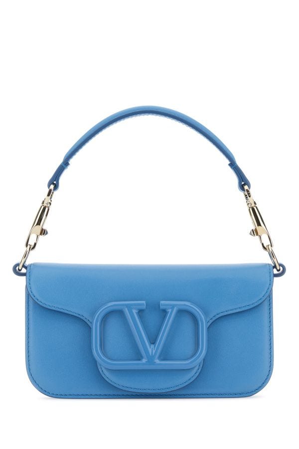 Valentino Garavani Woman Cerulean Blue Leather Small Locã² Handbag