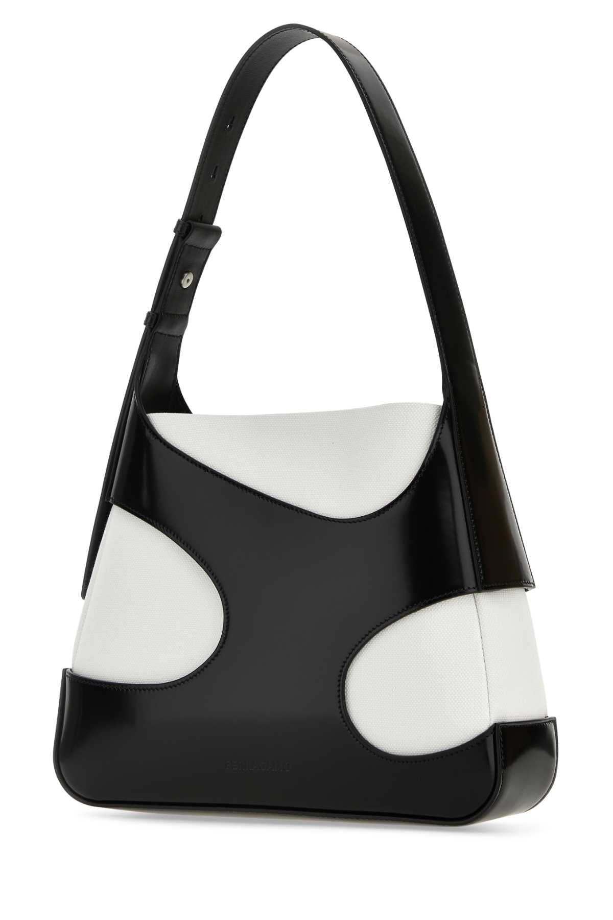 Salvatore Ferragamo Women Two-Tone Leather And Canvas Cut Out L Shoulder Bag FERRAGAMO