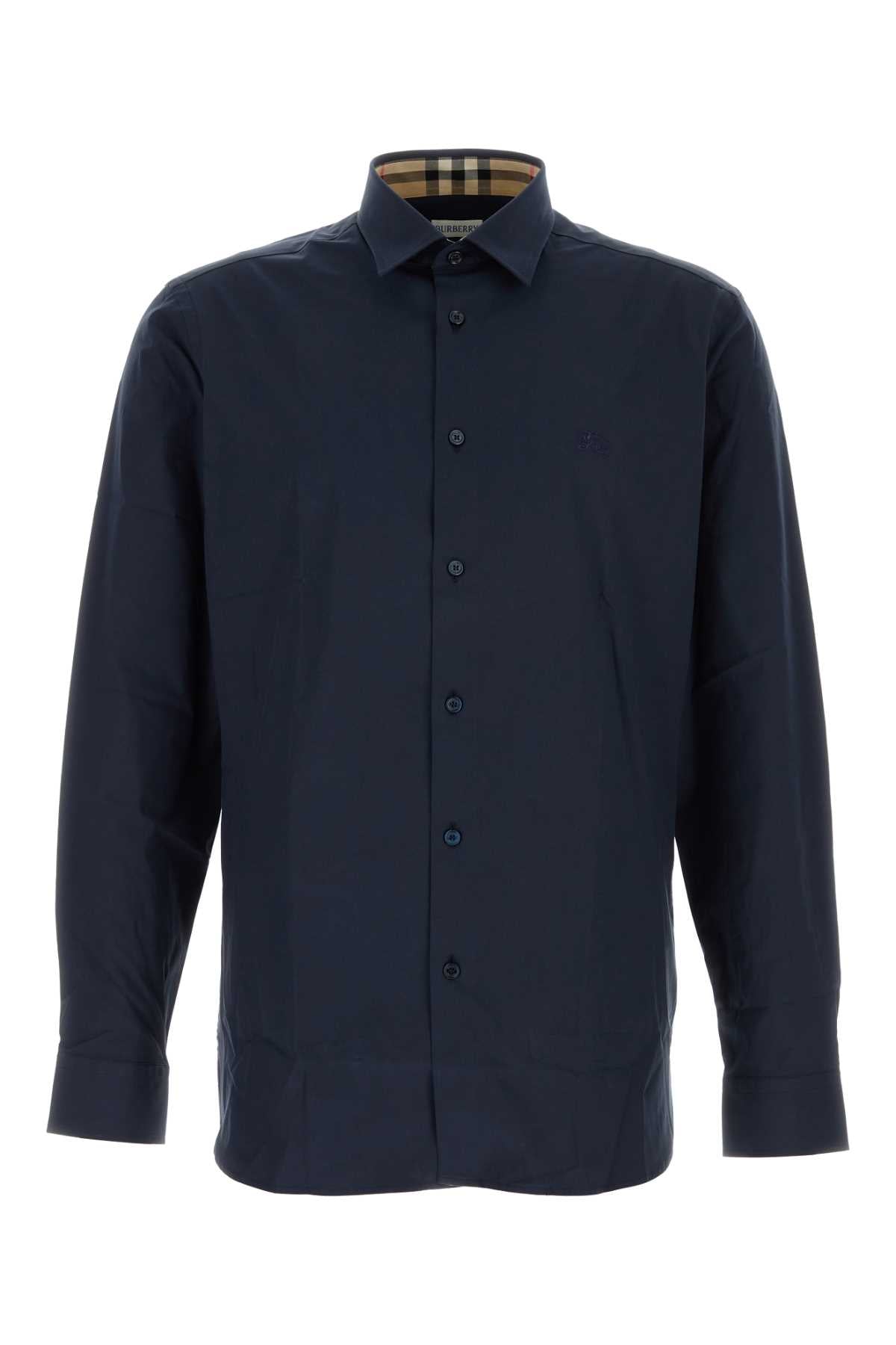 Burberry Men Navy Blue Stretch Poplin Shirt BURBERRY