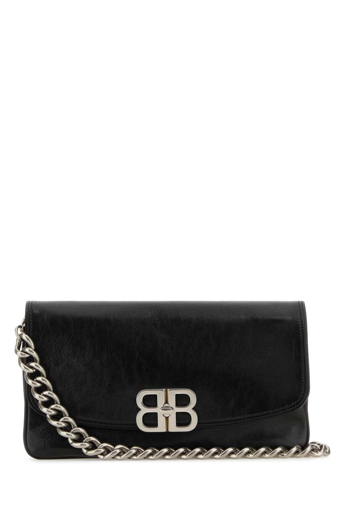 Balenciaga Women Black Leather Medium Bb Soft Flap Clutch BALENCIAGA