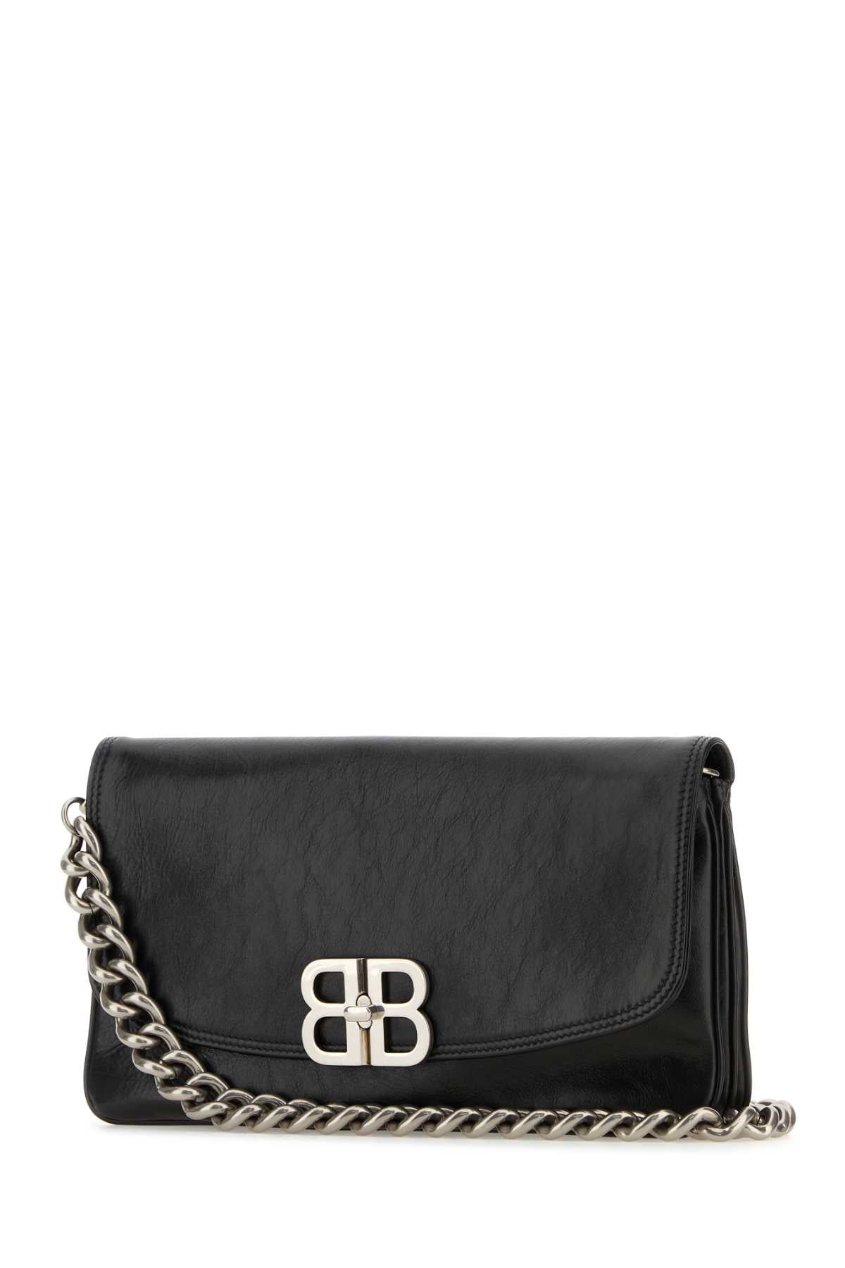 Balenciaga Women Black Leather Medium Bb Soft Flap Clutch BALENCIAGA
