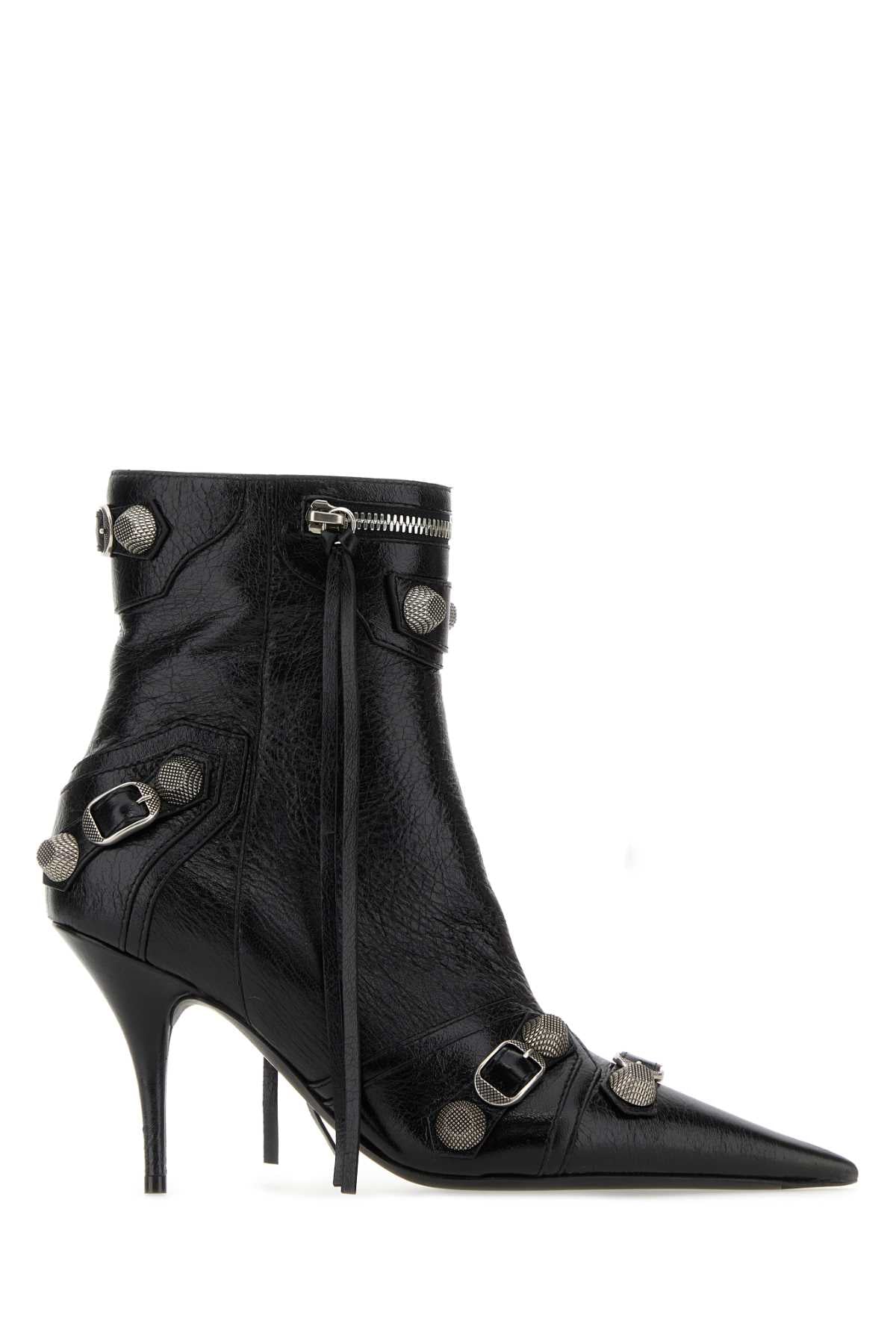 Balenciaga Women Black Leather Cagole Ankle Boots BALENCIAGA