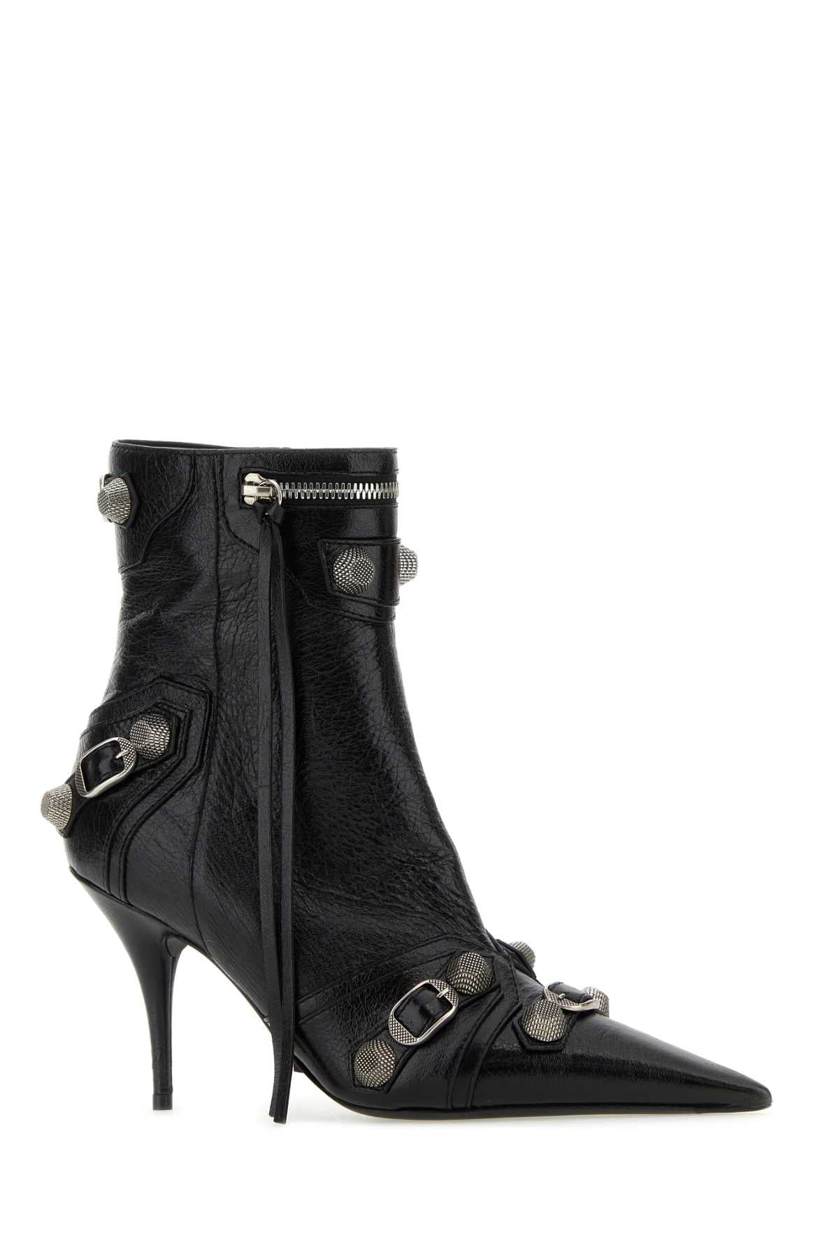 Balenciaga Women Black Leather Cagole Ankle Boots BALENCIAGA