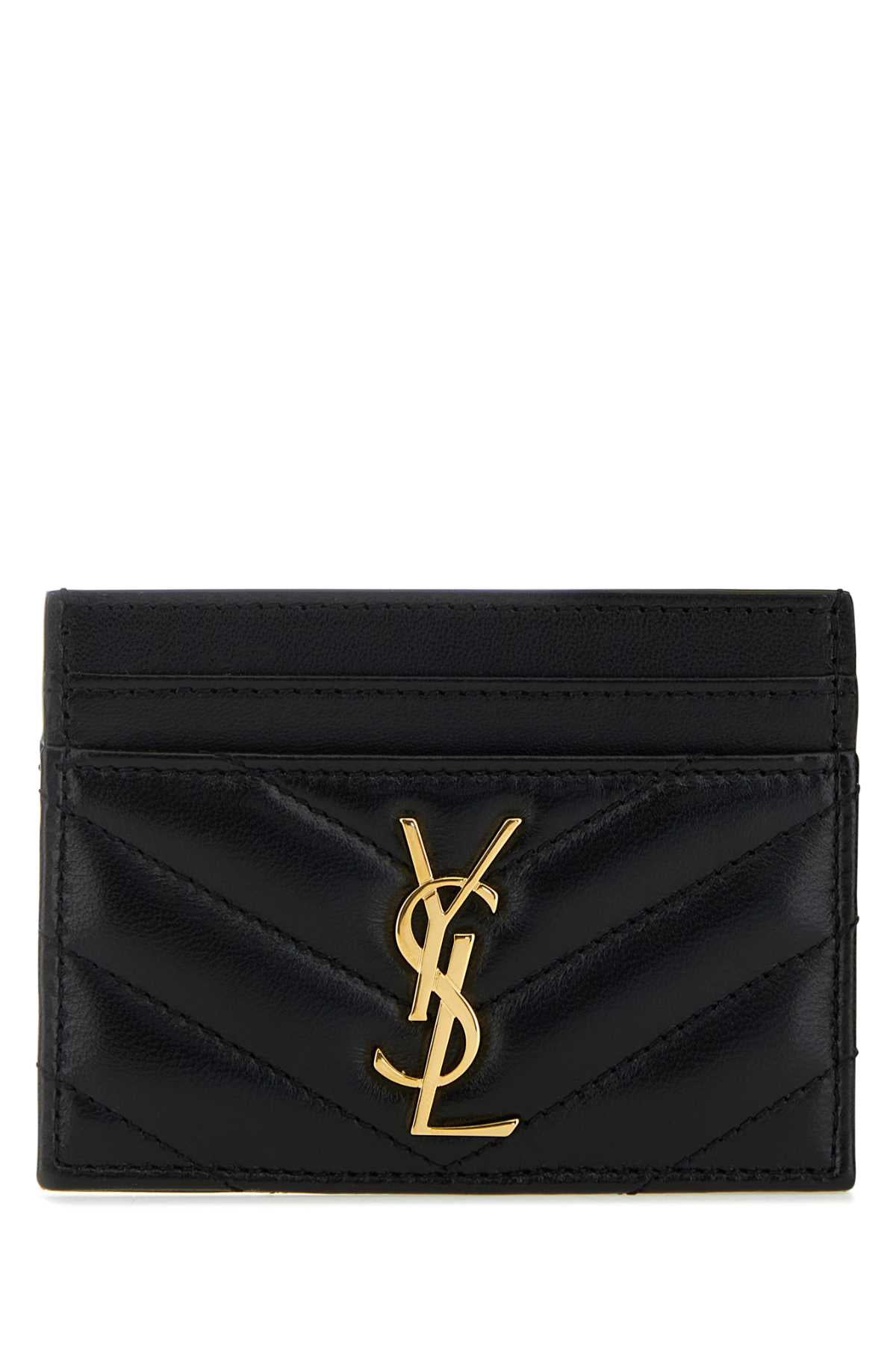 Saint Laurent Women Black Nappa Leather Cassandre Card Holder SAINT LAURENT