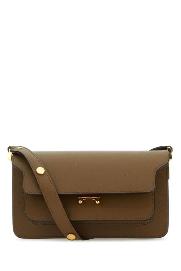 Marni Woman Brown Leather Trunk E/W Shoulder Bag