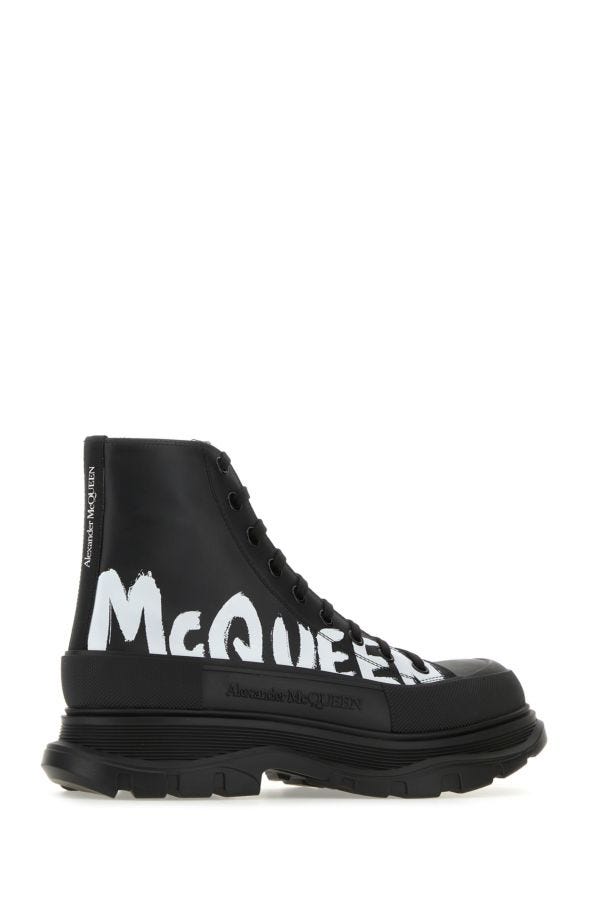 Alexander Mcqueen Man Black Leather Tread Slick Sneakers