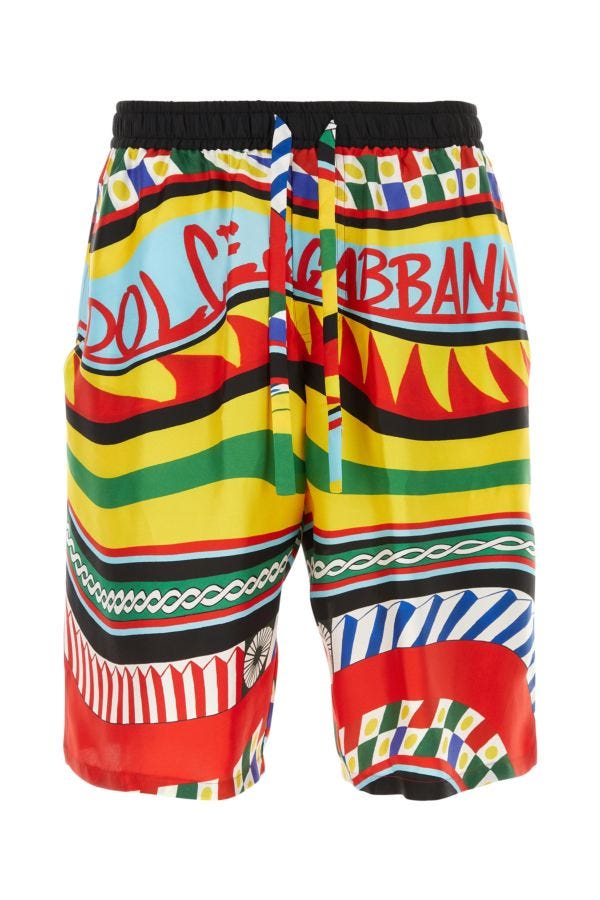 Dolce & Gabbana Man Printed Satin Bermuda Shorts