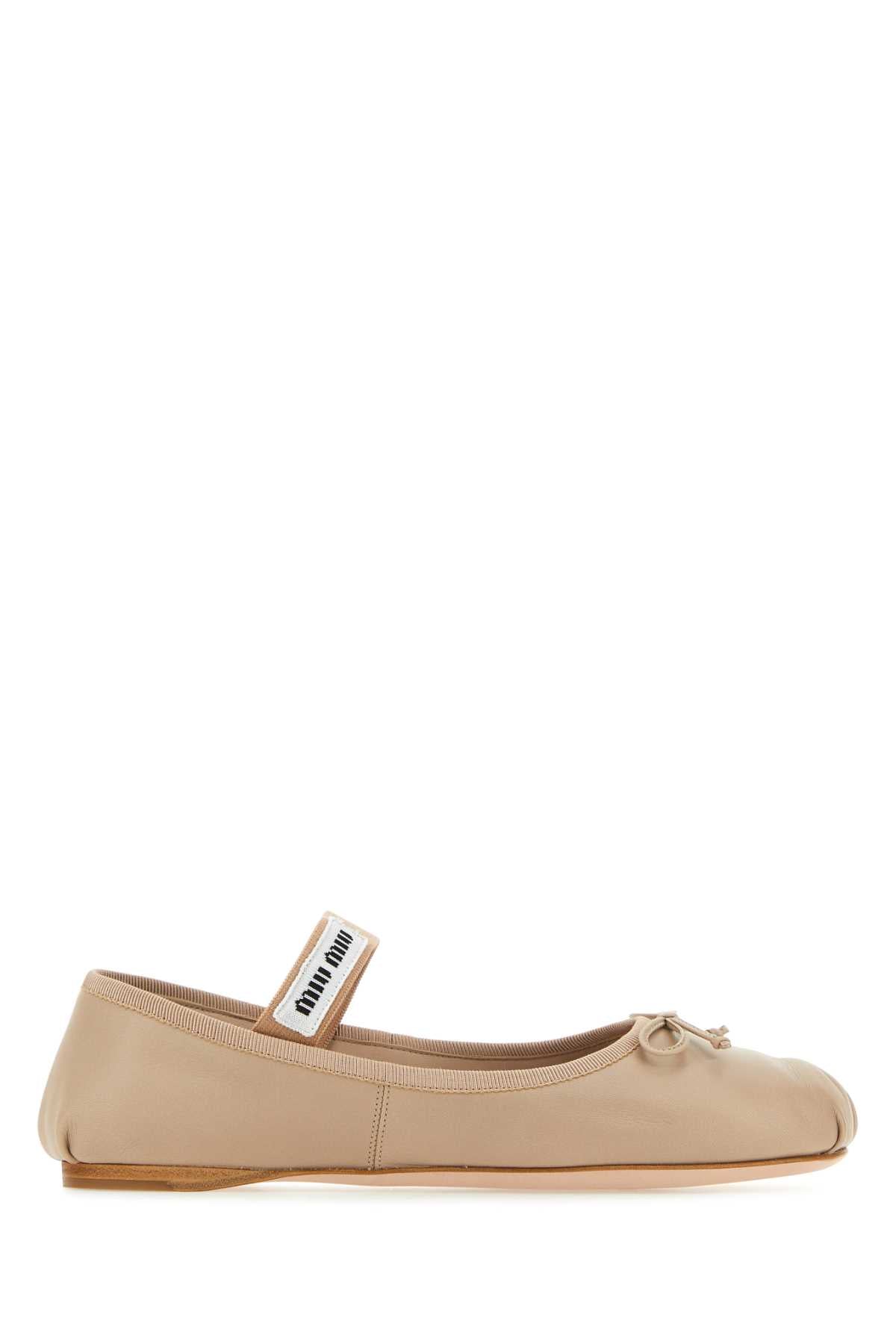 Miu Miu Women Powder Pink Leather Ballerinas MIU MIU
