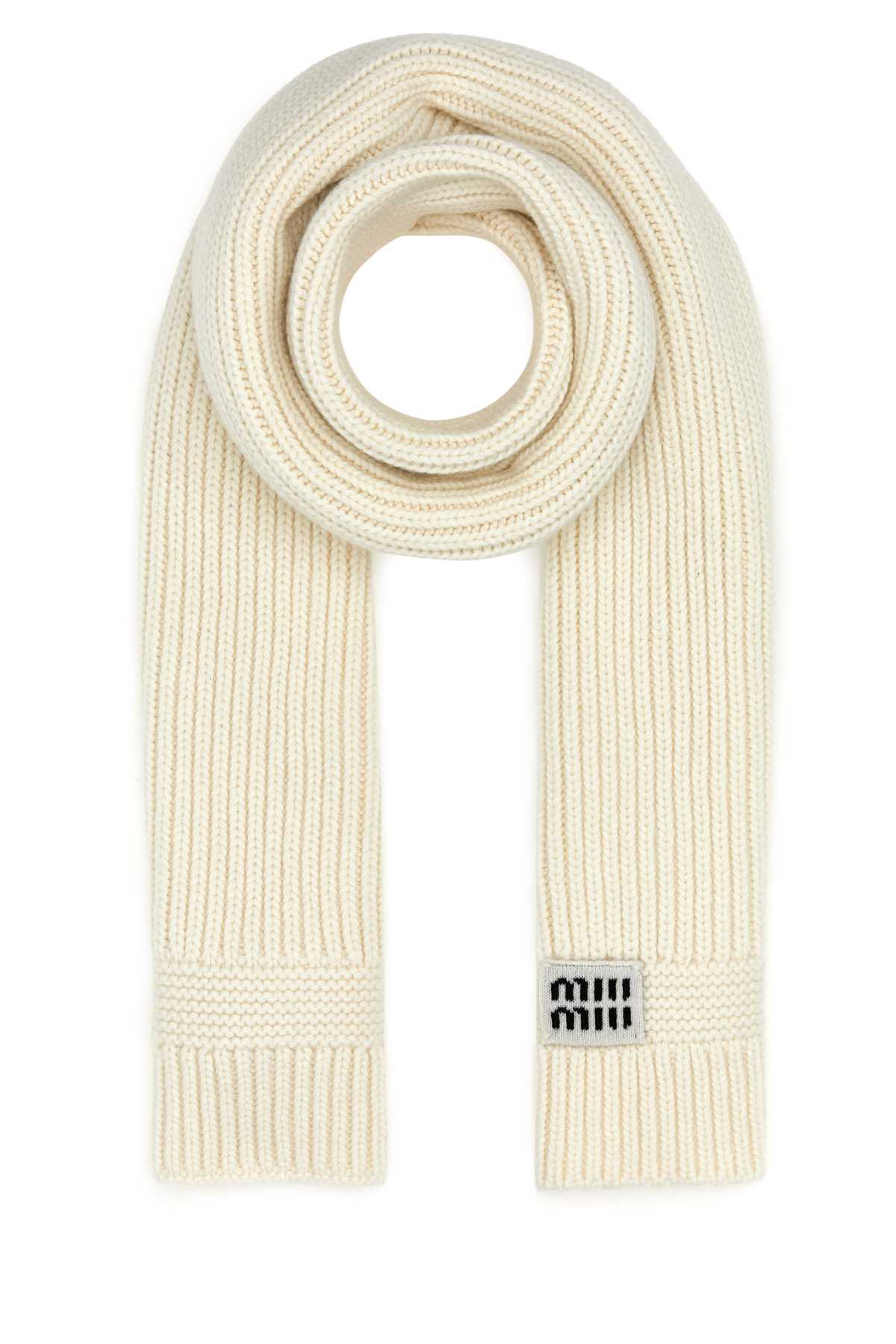 Miu Miu Women White Wool Blend Scarf MIU MIU