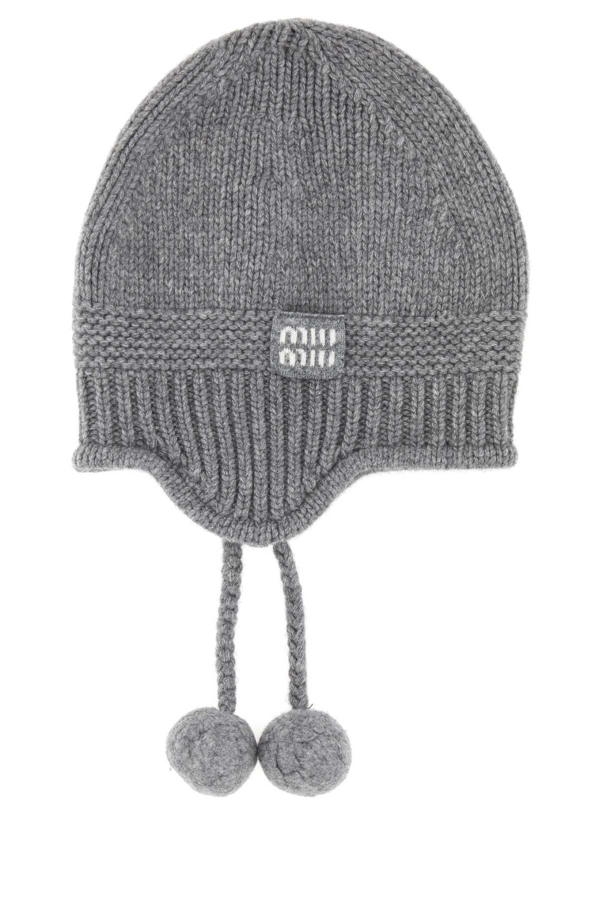 Miu Miu Women Grey Wool Blend Beanie Hat MIU MIU