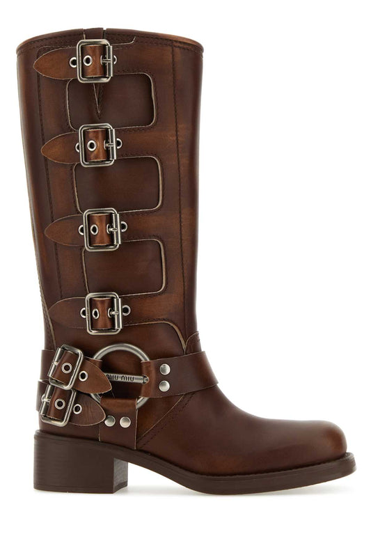Miu Miu Women Brown Leather Boots MIU MIU