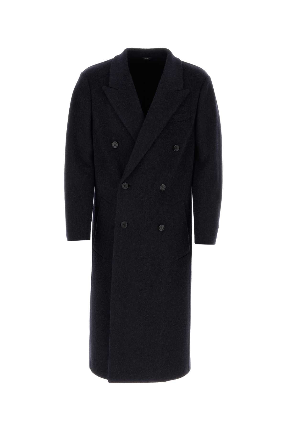 Fendi Men Navy Blue Wool Blend Coat FENDI