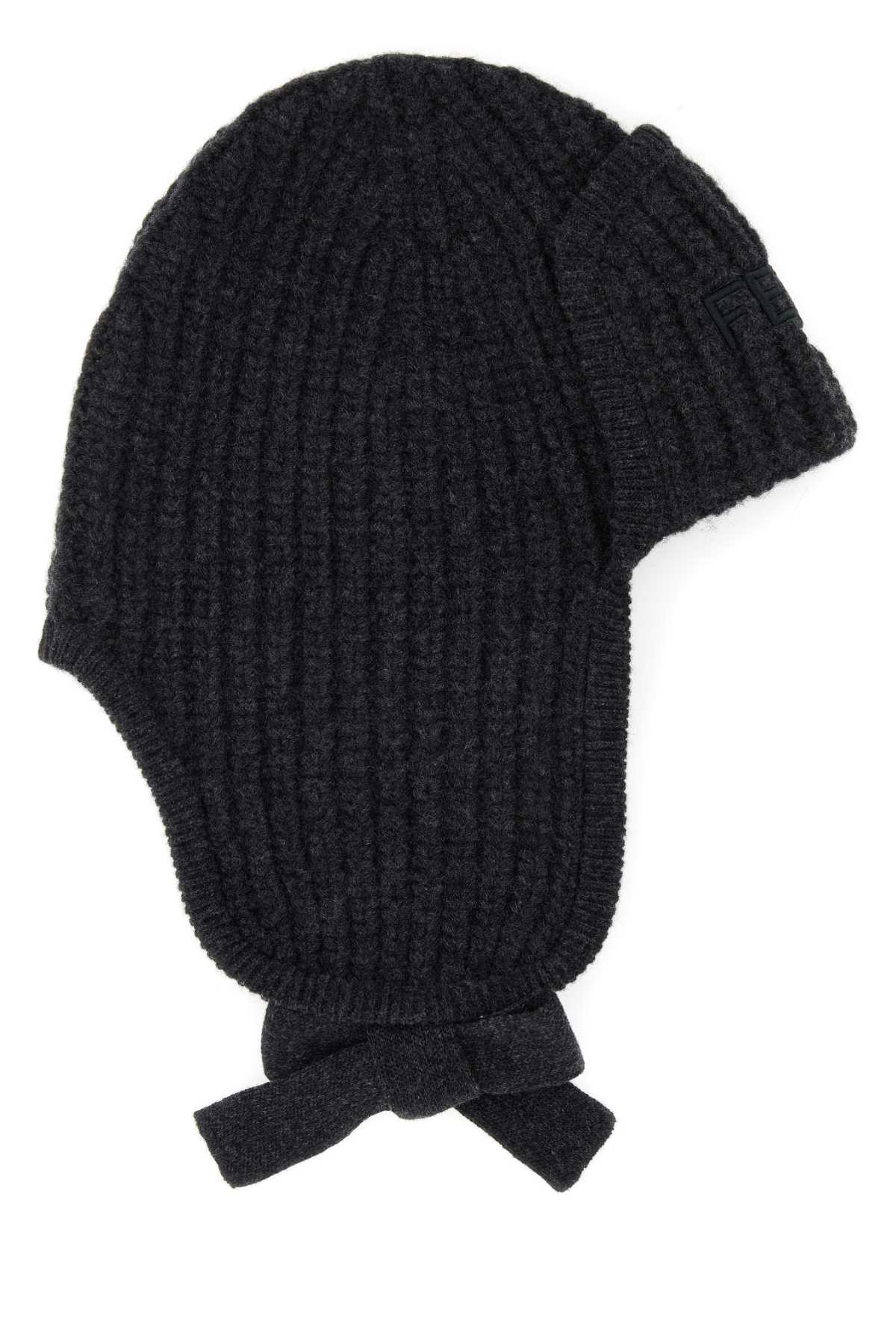 Fendi Men Melange Graphite Wool Beanie Hat FENDI