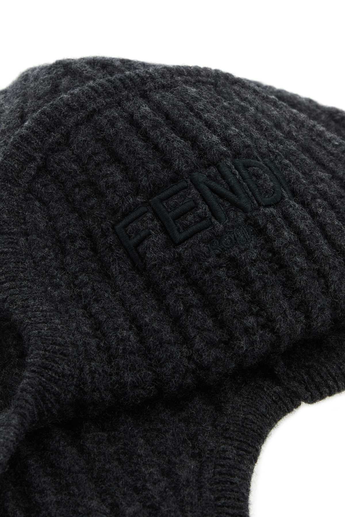 Fendi Men Melange Graphite Wool Beanie Hat FENDI
