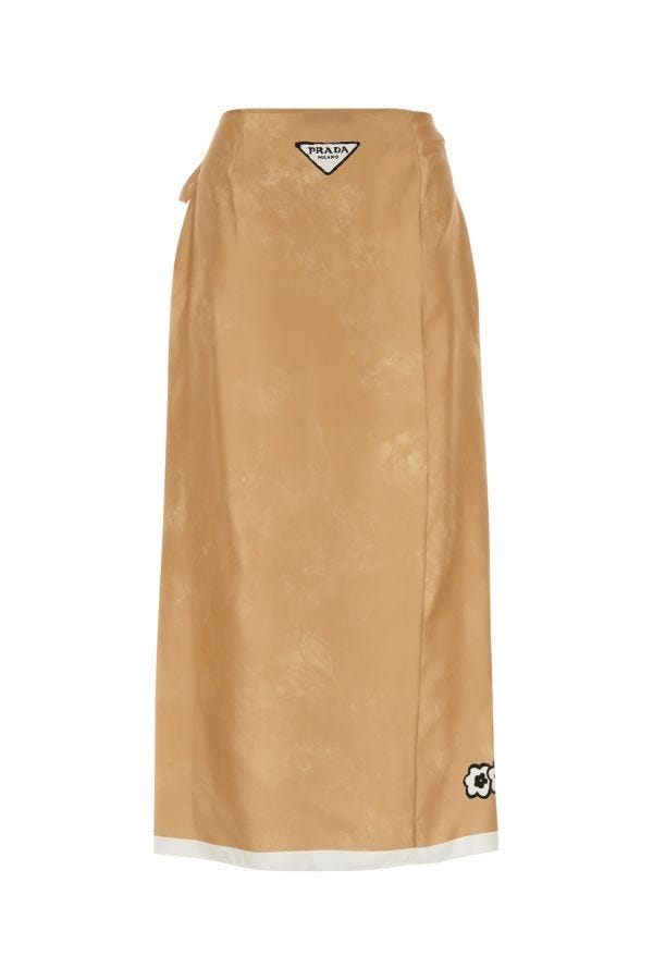 Prada Woman Camel Silk Skirt