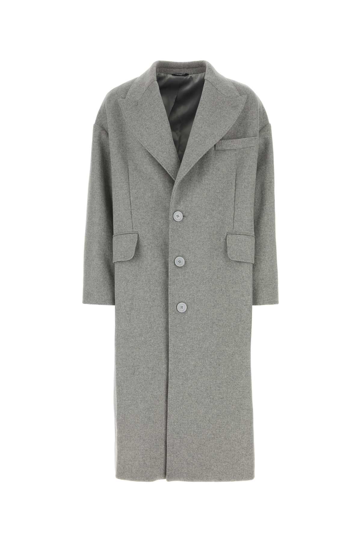 Dolce & Gabbana Men Grey Wool Blend Coat DOLCE & GABBANA