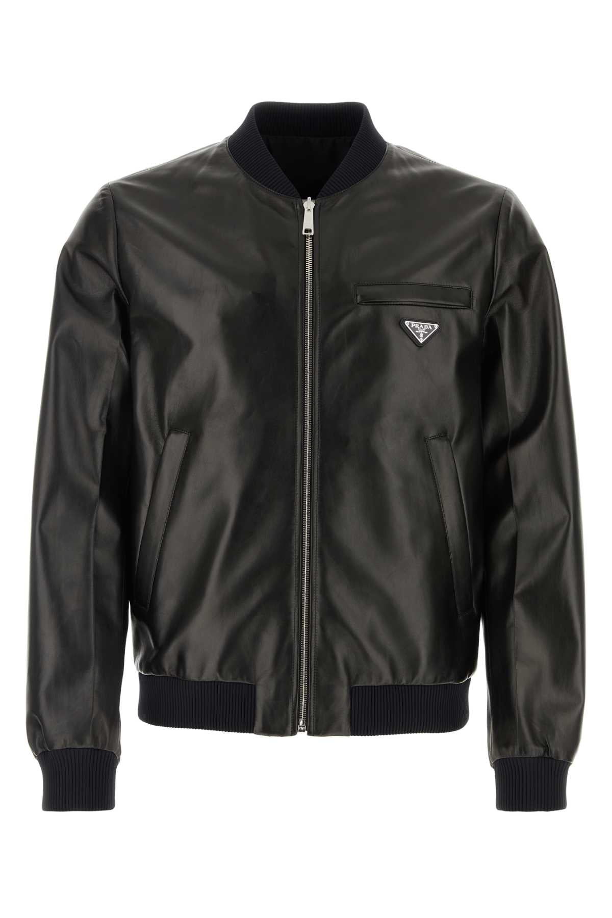 Prada Men Black Nappa Leather Reversible Bomber Jacket PRADA