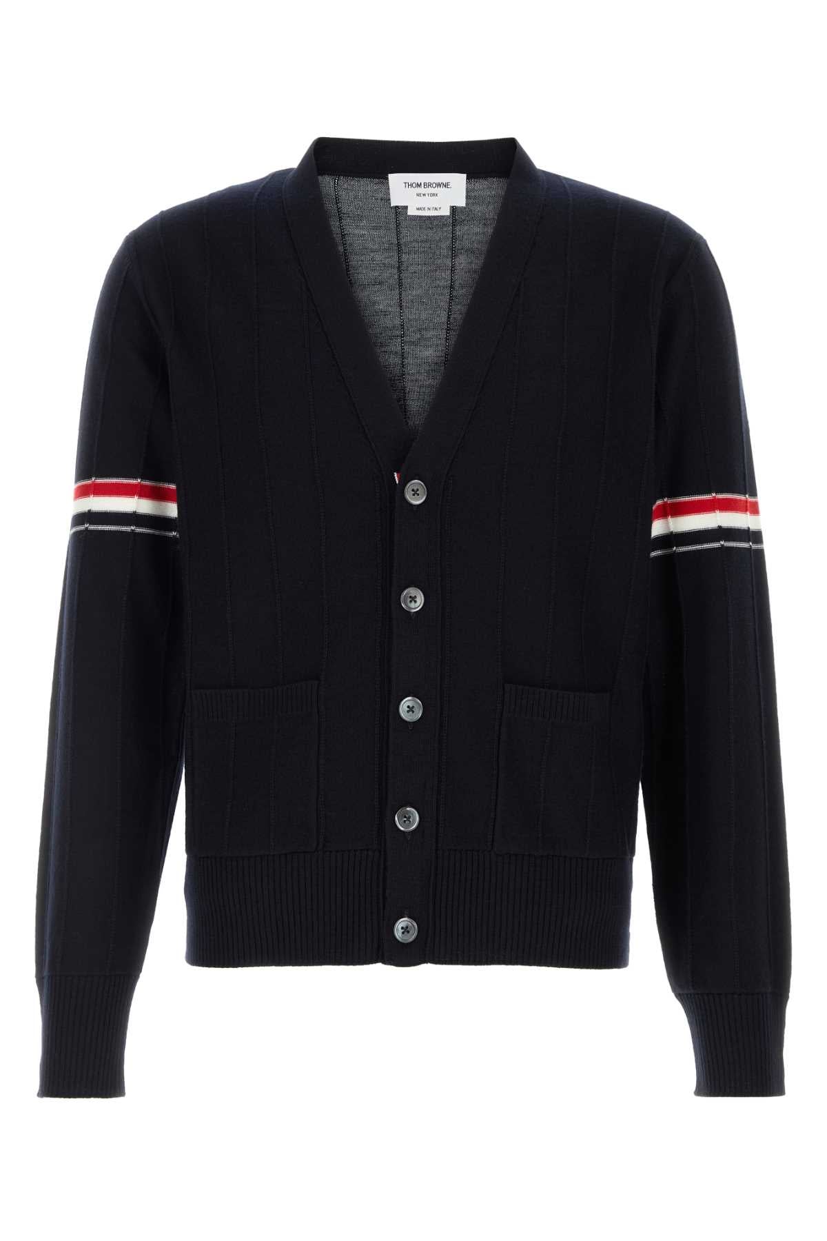 Thom Browne Men Dark Blue Wool Cardigan THOM BROWNE