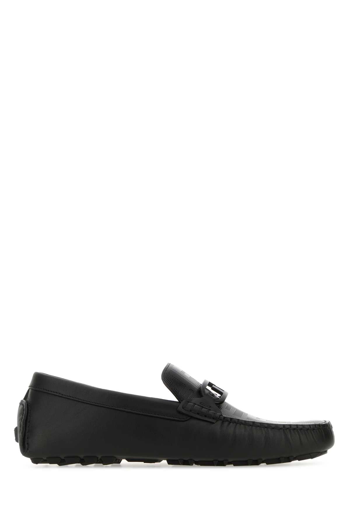 Fendi Men Black Leather Diver O Lock Loafers FENDI
