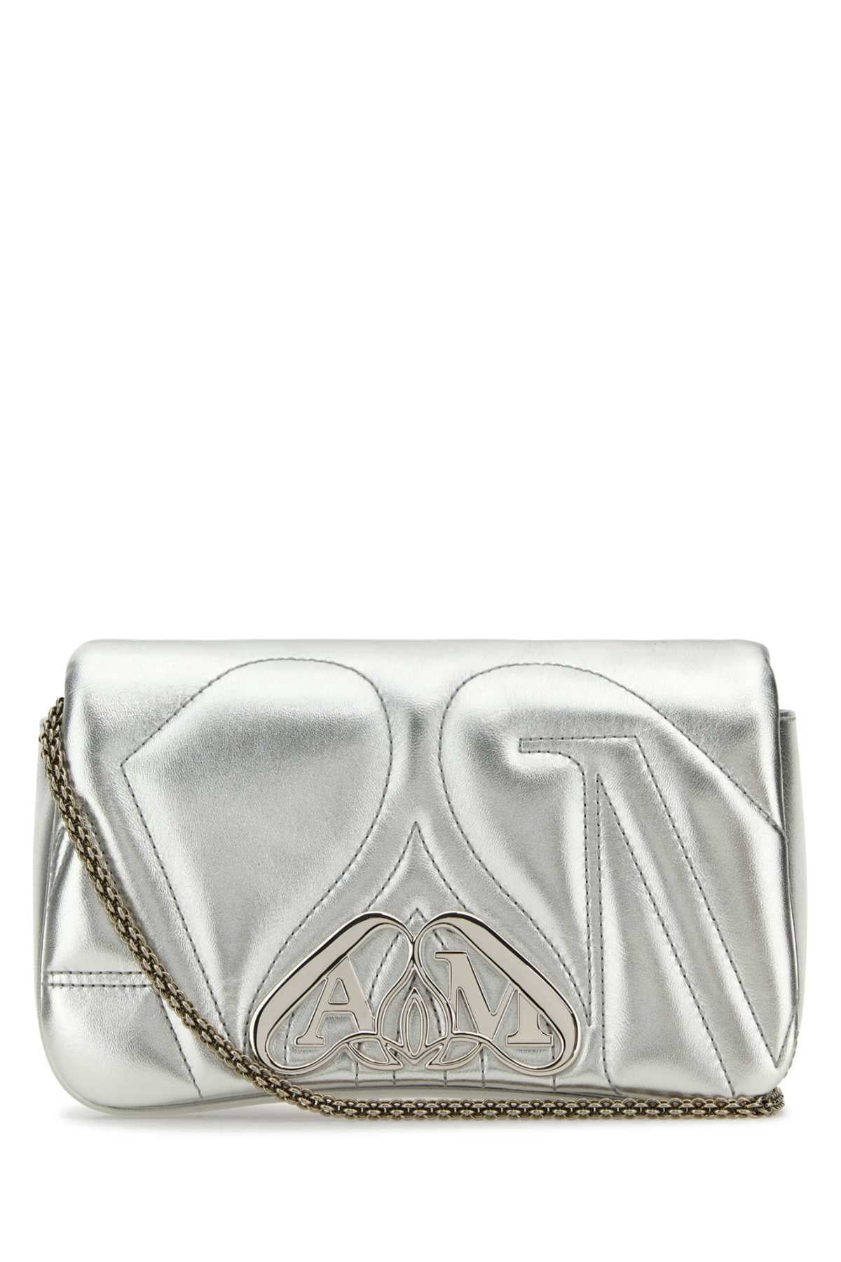 Alexander Mcqueen Women Silver Leather Mini Seal Clutch ALEXANDER MCQUEEN
