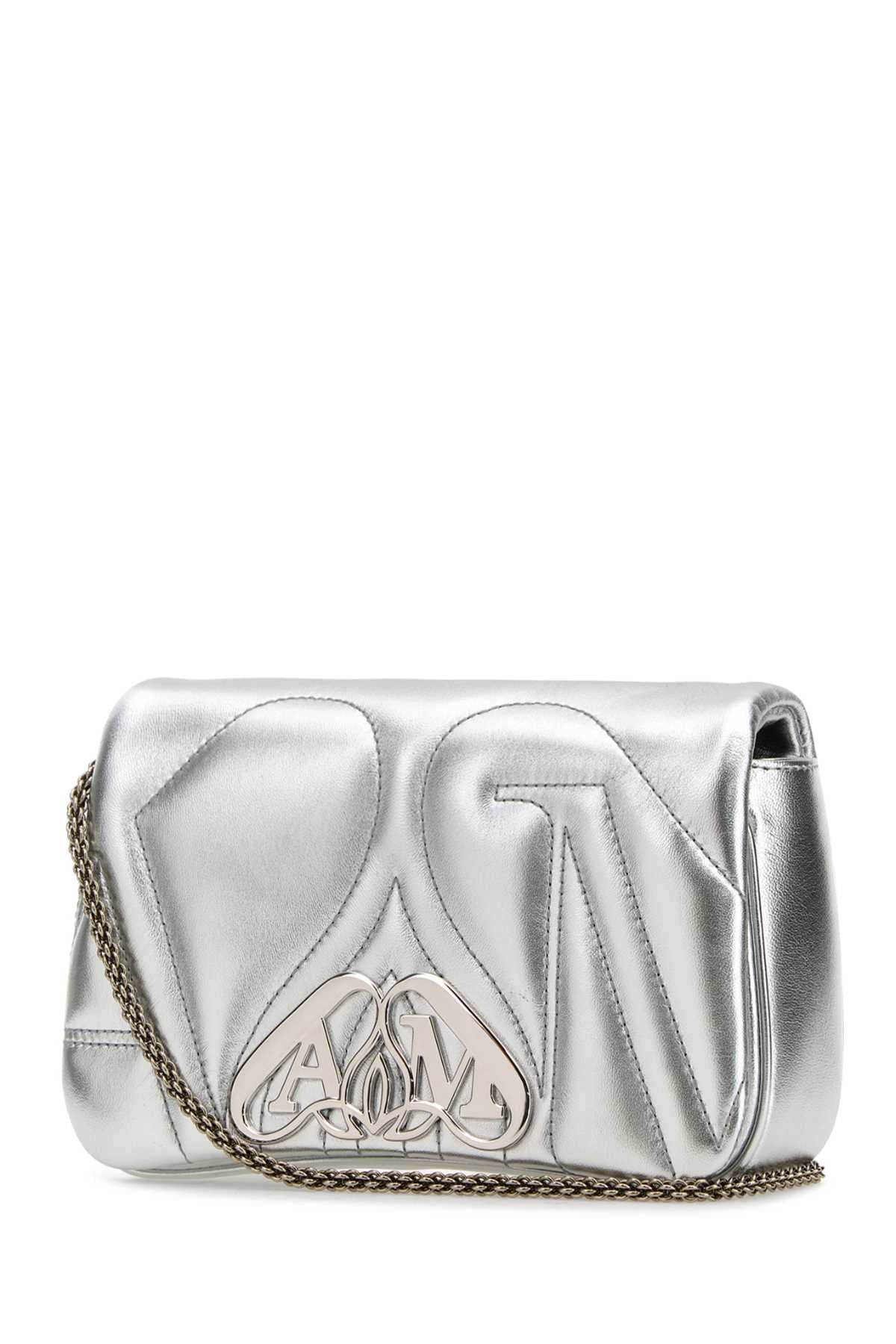 Alexander Mcqueen Women Silver Leather Mini Seal Clutch ALEXANDER MCQUEEN