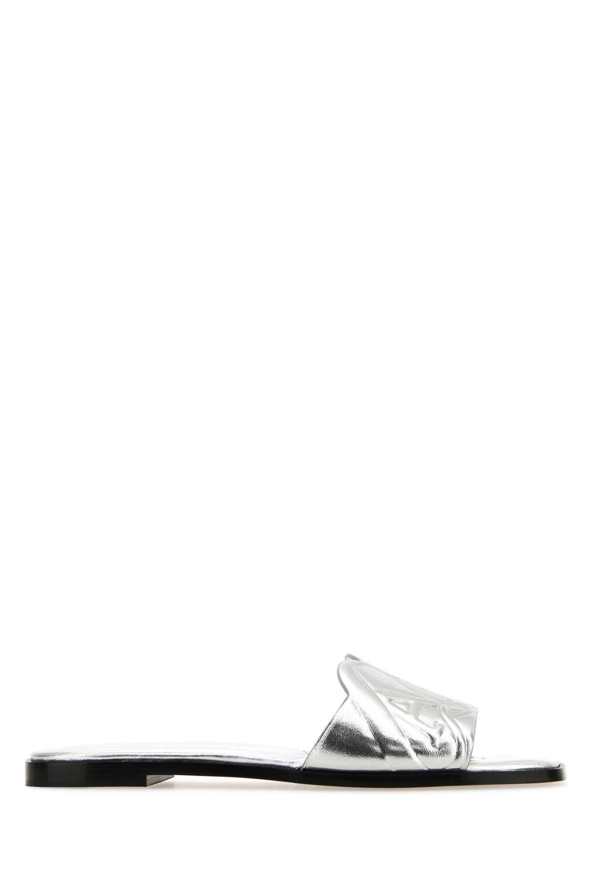 Alexander Mcqueen Women Silver Leather Slippers ALEXANDER MCQUEEN
