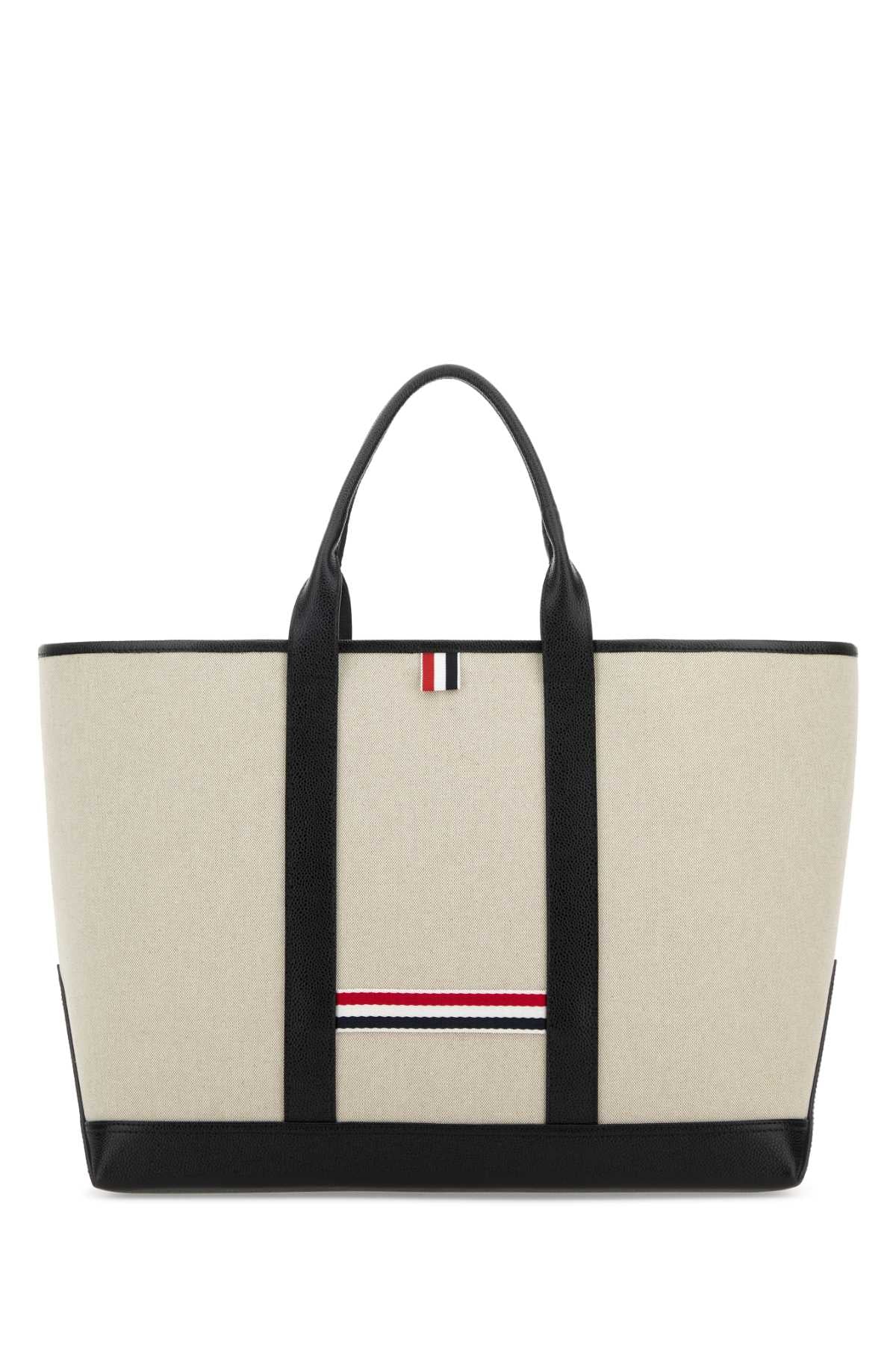 Thom Browne Women Sand Canvas Medium Rwb-Stripe Shopping Bag THOM BROWNE