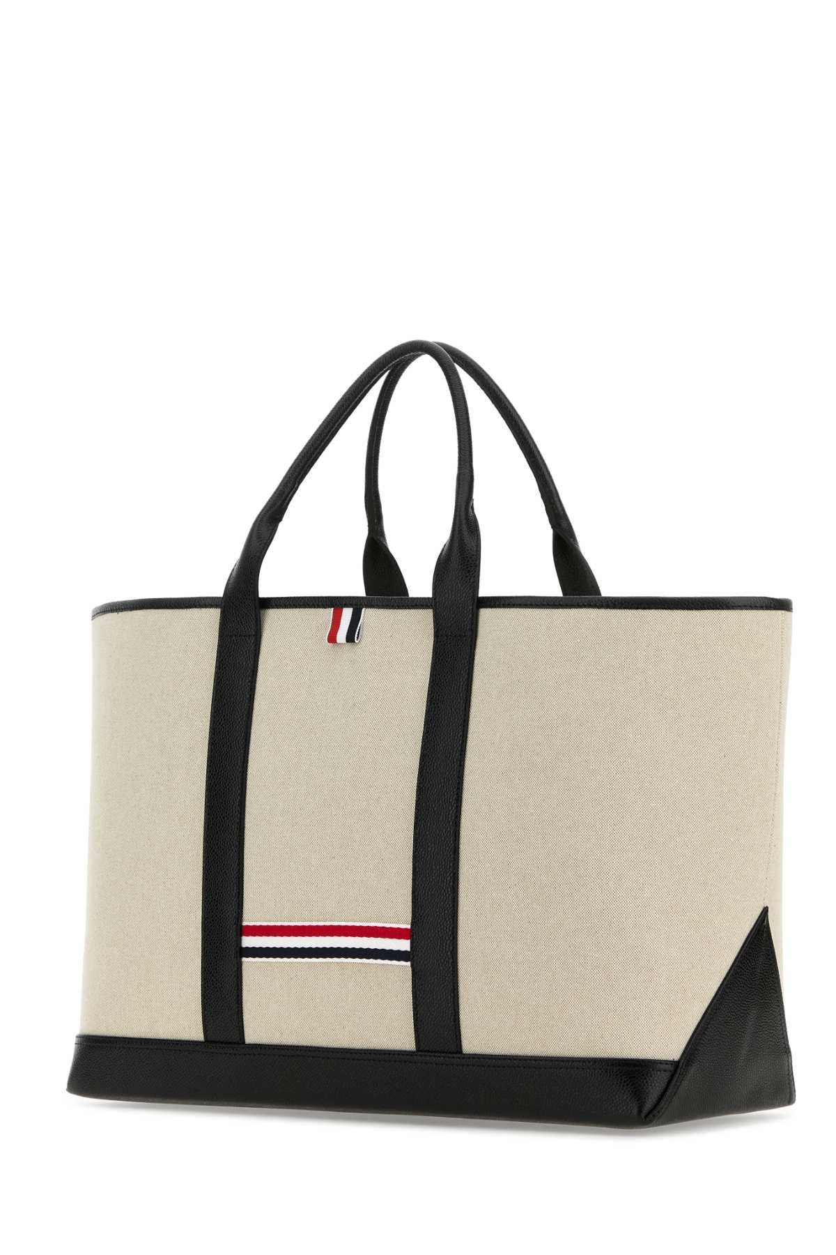 Thom Browne Women Sand Canvas Medium Rwb-Stripe Shopping Bag THOM BROWNE
