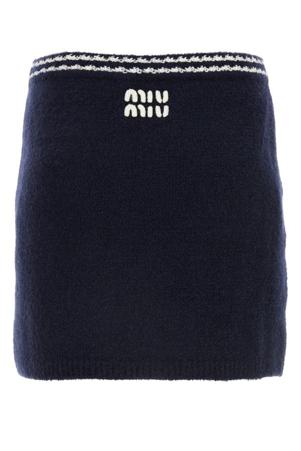 Miu Miu Woman Blue Wool Blend Mini Skirt