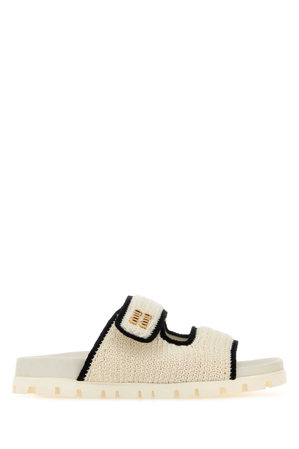 Miu Miu Women Ivory Crochet Slippers MIU MIU
