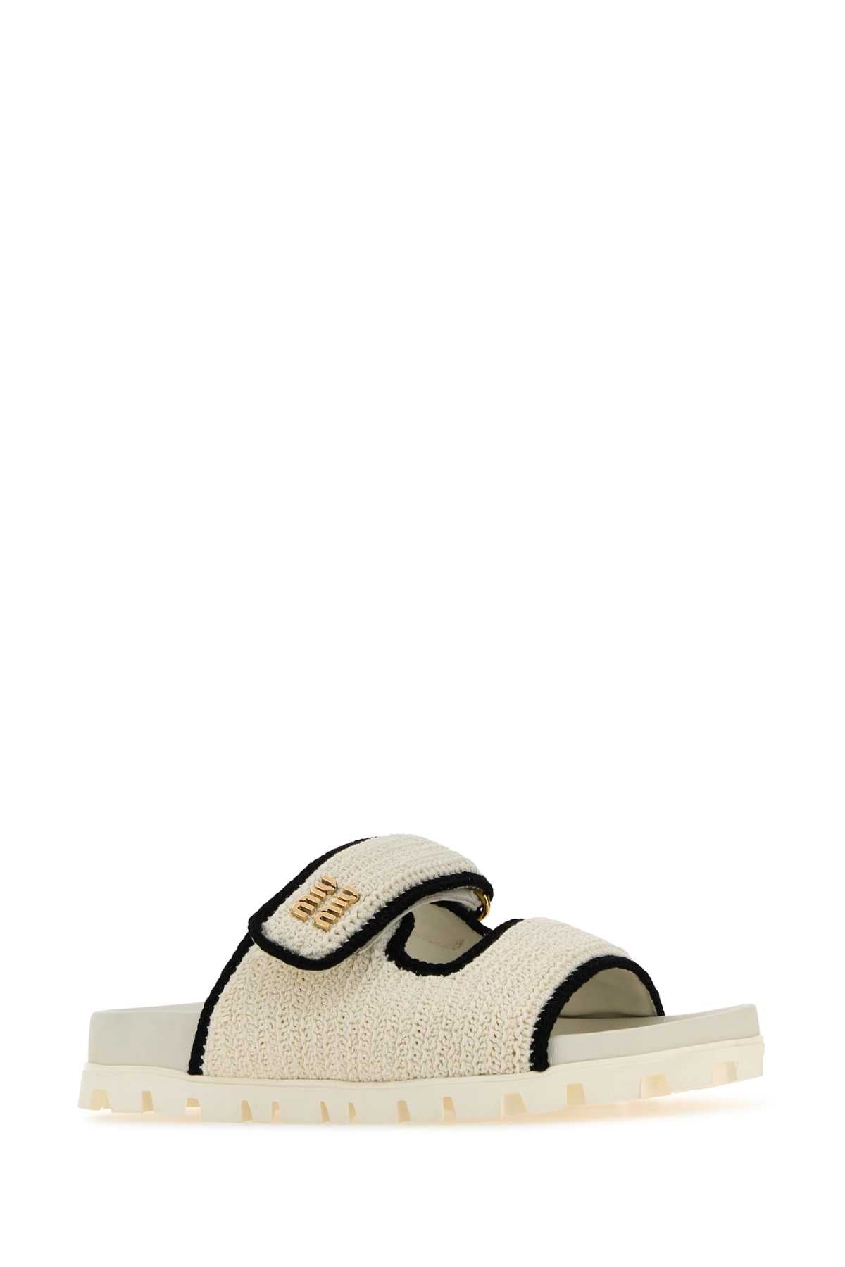 Miu Miu Women Ivory Crochet Slippers MIU MIU