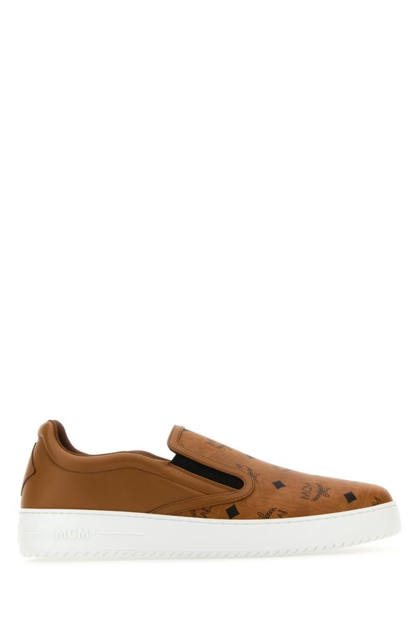 Mcm Woman Caramel Canvas And Leather Terrain Slip Ons