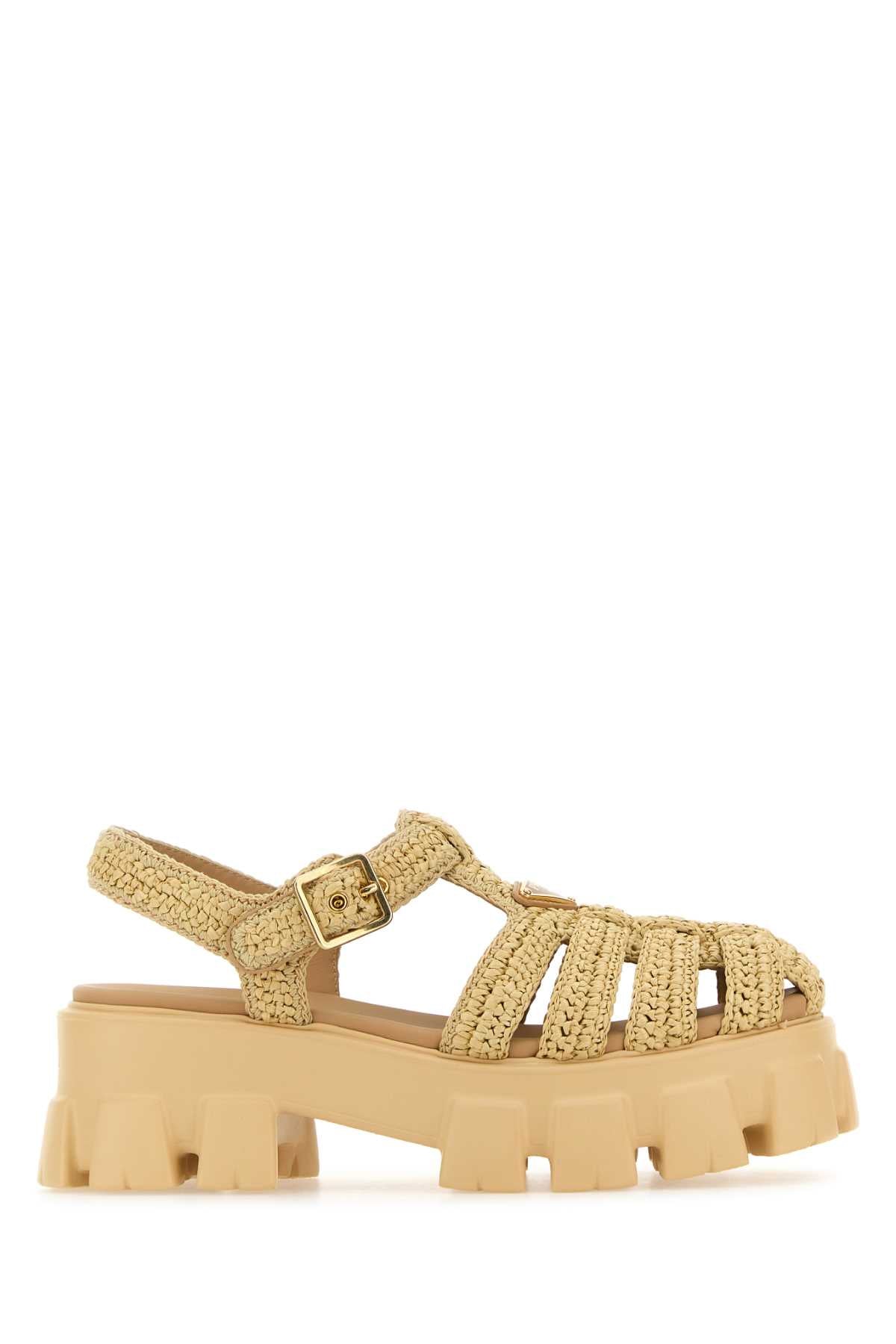 Prada Women Raffia Monolith Sandals PRADA