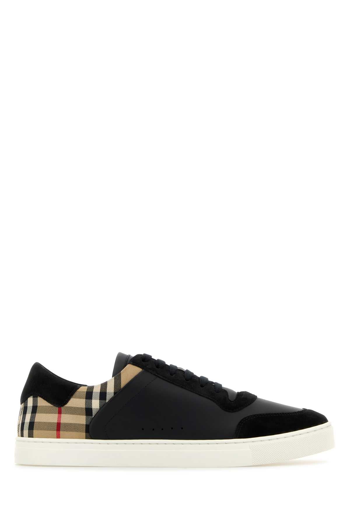 Burberry Men Black Leather And Fabric Sneakers BURBERRY