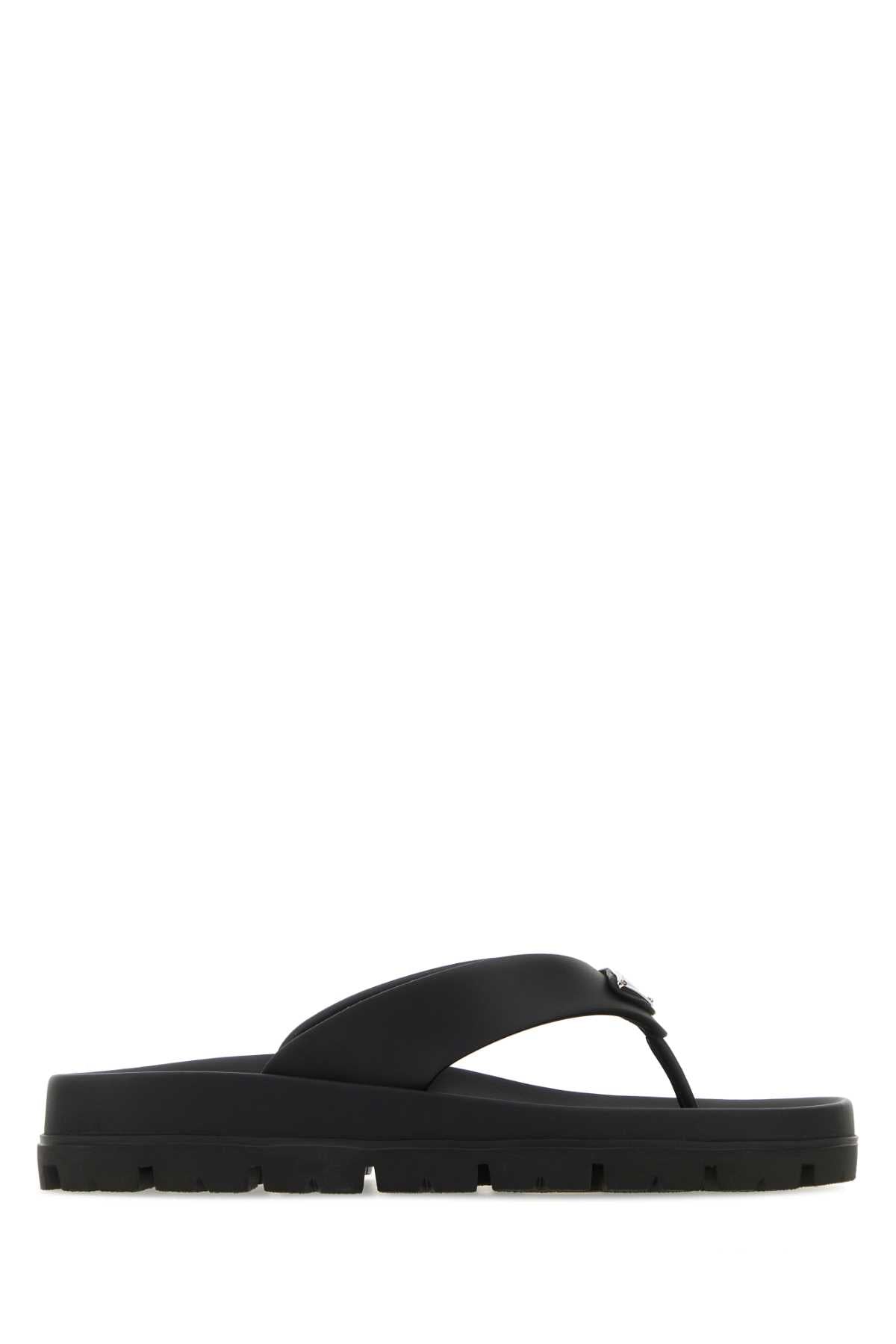 Prada Women Black Rubber Thong Slippers PRADA