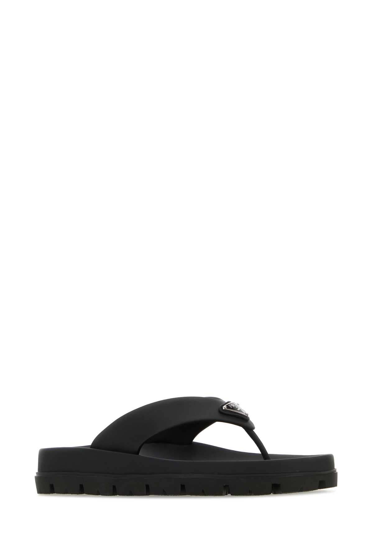 Prada Women Black Rubber Thong Slippers PRADA