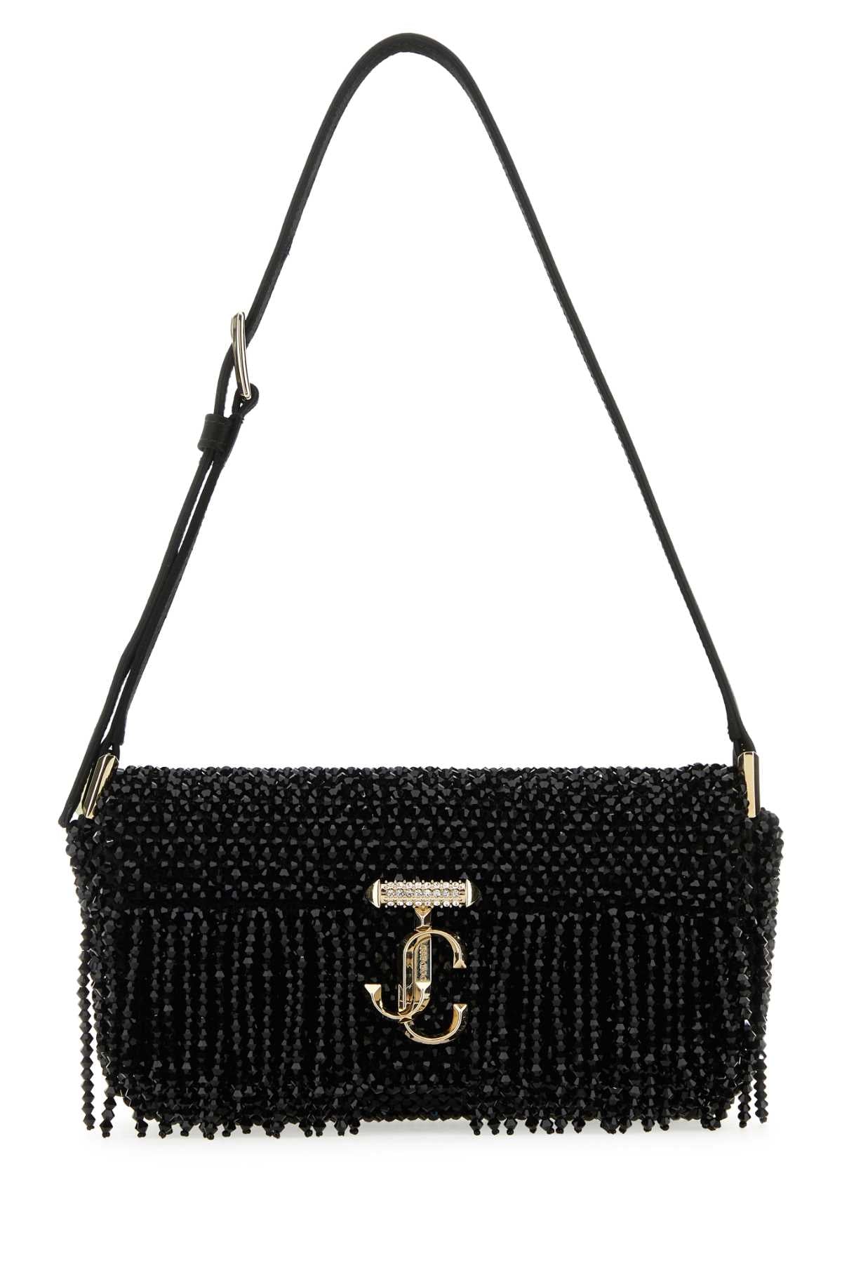 Jimmy Choo Women Black Satin Mini Avenue Shoulder Bag JIMMY CHOO