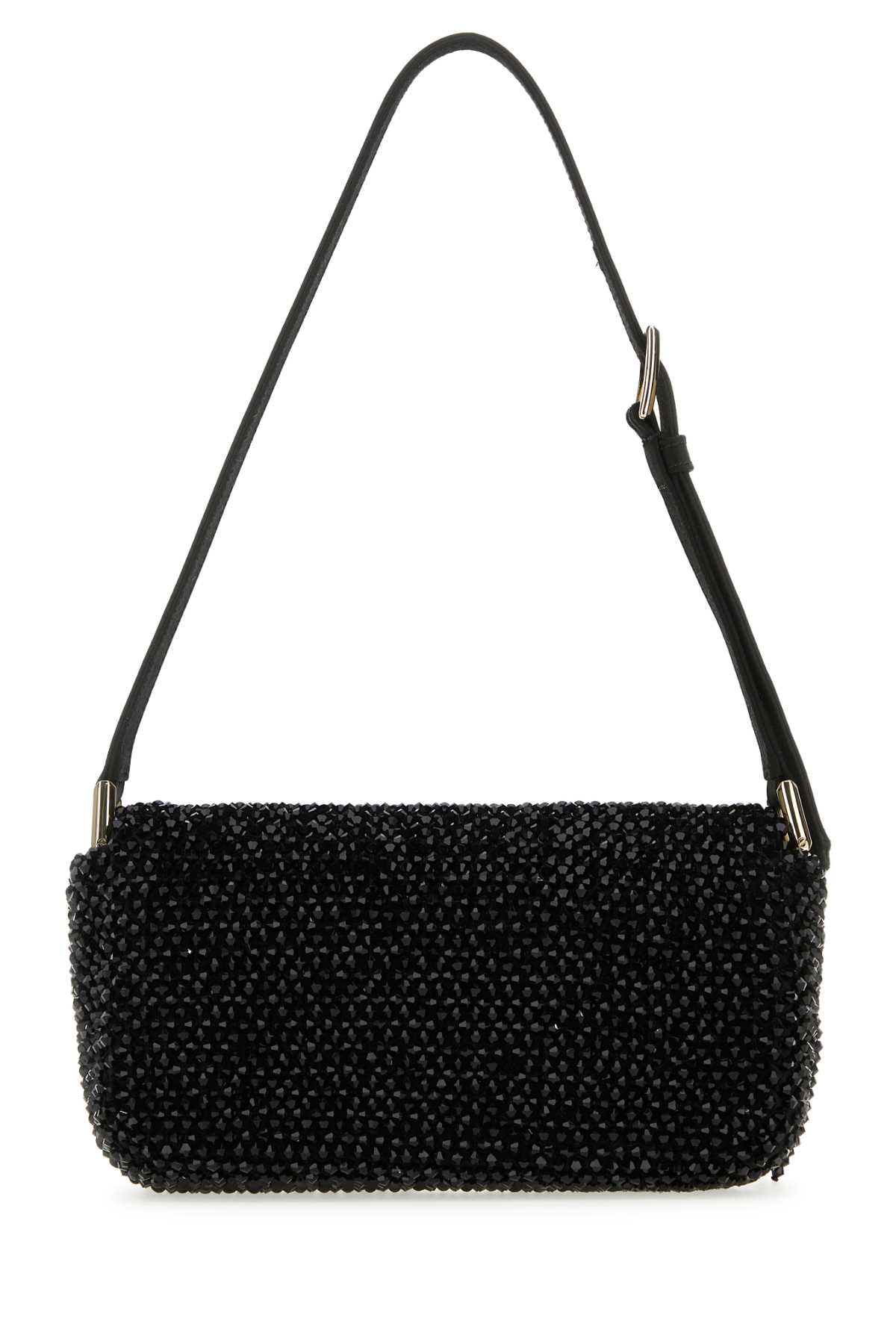 Jimmy Choo Women Black Satin Mini Avenue Shoulder Bag JIMMY CHOO