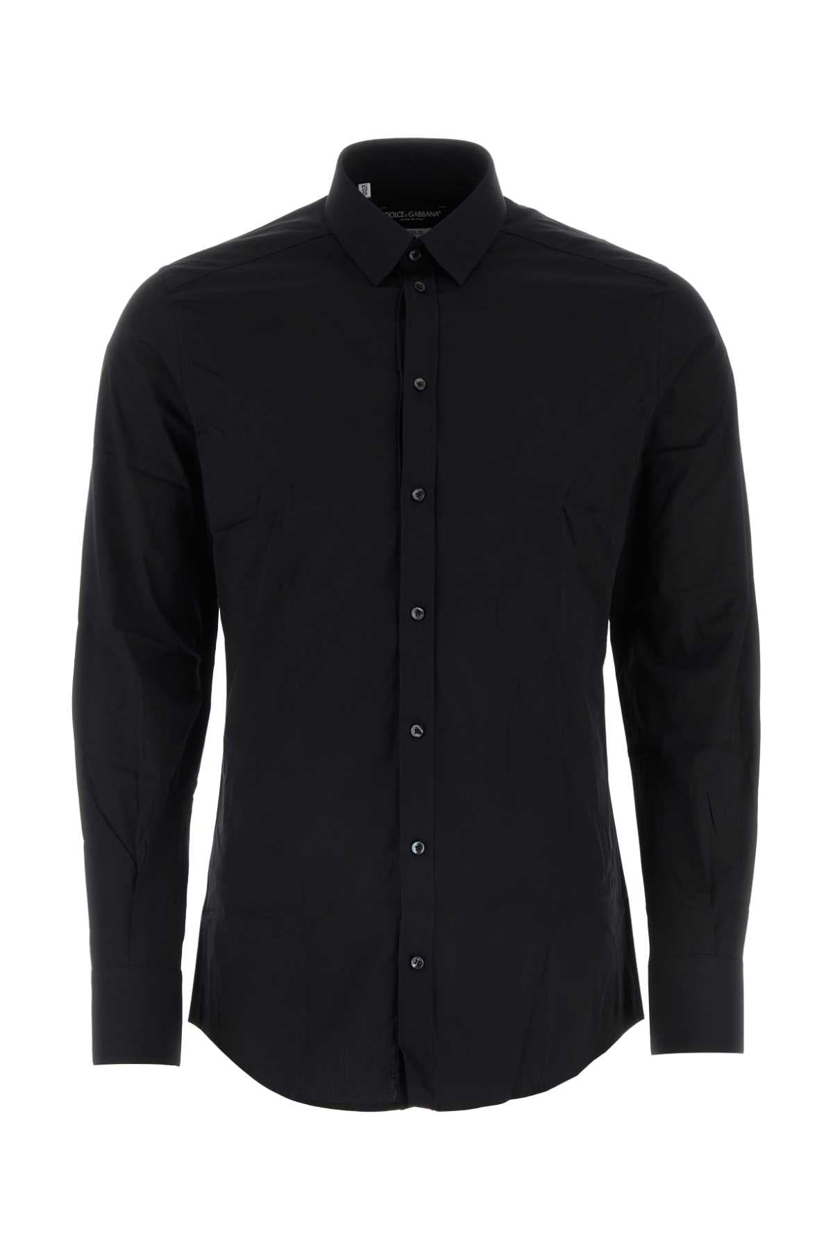 Dolce & Gabbana Men Black Stretch Poplin Shirt DOLCE & GABBANA