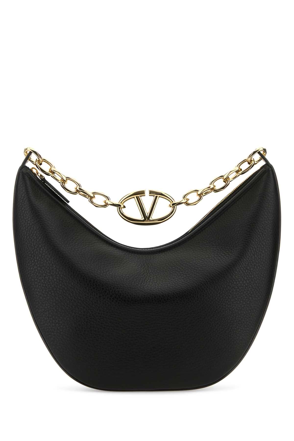 Valentino Garavani Women Black Leather Medium Hobo Vlogo Moon Shoulder Bag VALENTINO GARAVANI