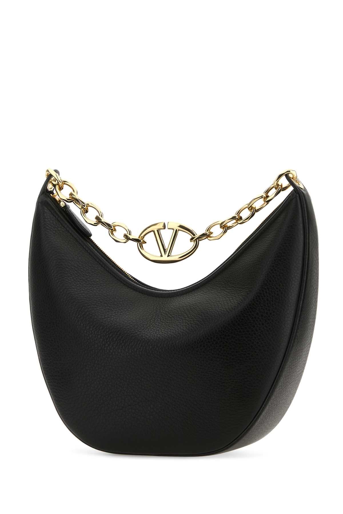 Valentino Garavani Women Black Leather Medium Hobo Vlogo Moon Shoulder Bag VALENTINO GARAVANI